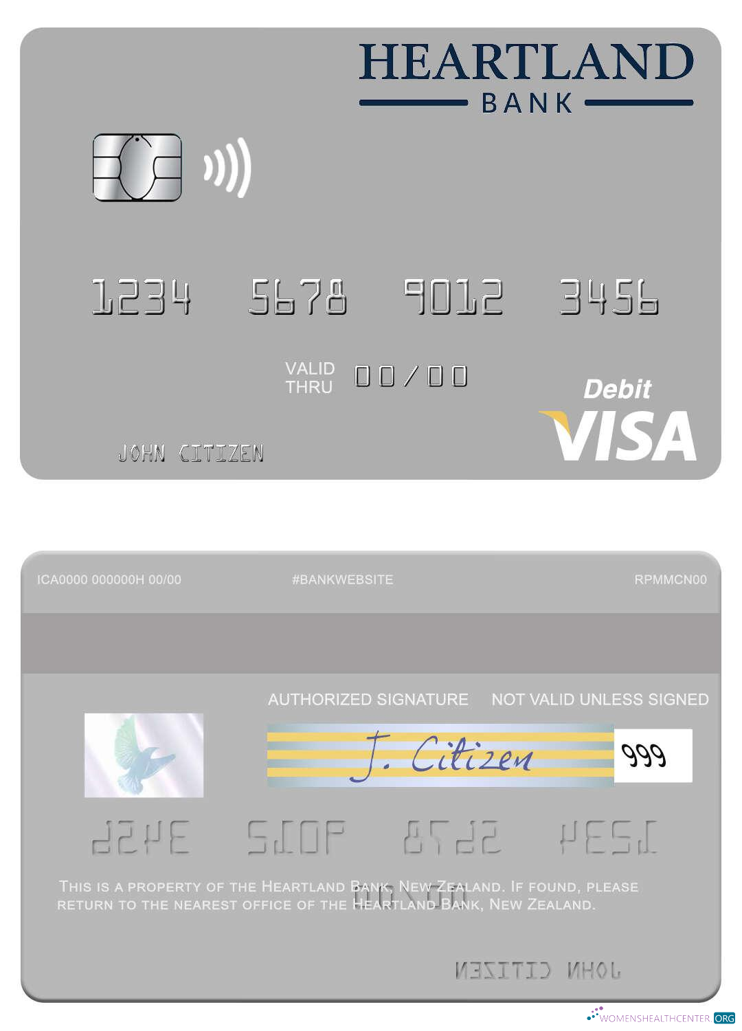 Download New Zealand Heartland Bank visa debit card Photoshop template